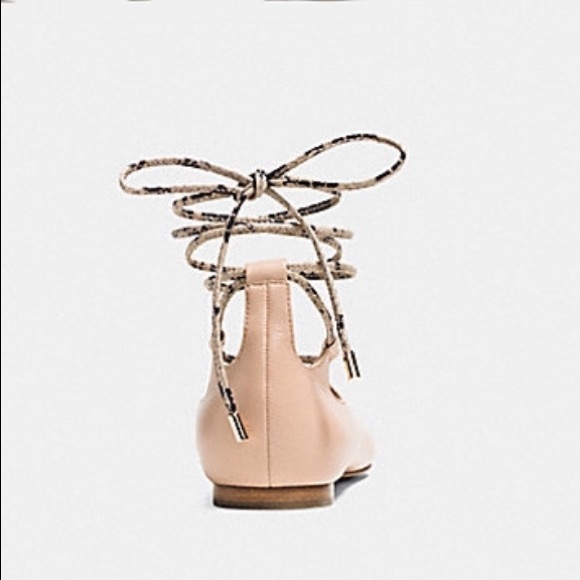 Coach EUC Justine lace up cream flats 8 - Picture 4 of 5